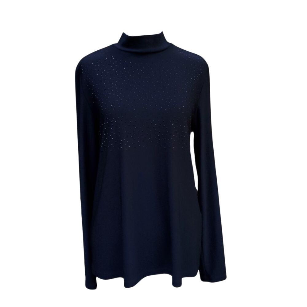 Joseph Ribkoff Black Silky Knit Long Sleeve Mock Neck Top Crystal Embellished 10